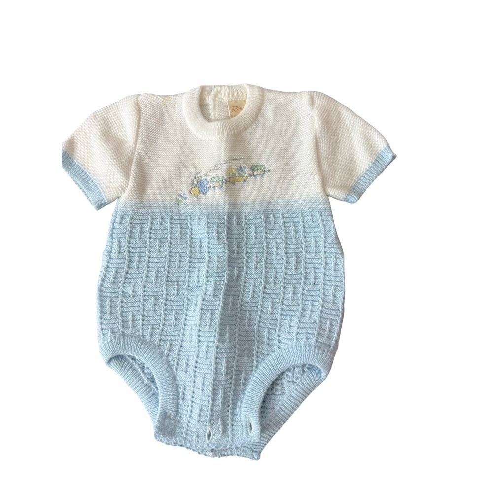 Vintage Renro Infant Knit Romper Blue Acrylic Made In Italy 0-3-6 months‎